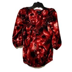 White House Black Market Womens Floral Ruffle Blouse Top Size XS